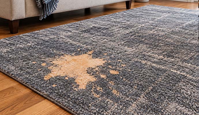 Bleach stain discoloration on a dark area rug