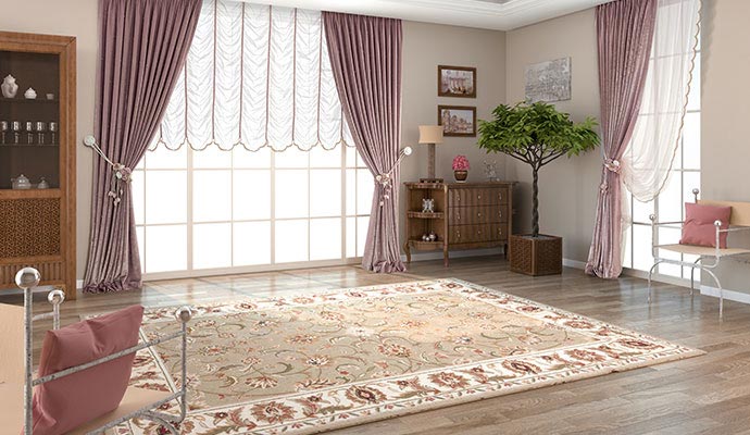 Cleaned rug placed on wooden floor