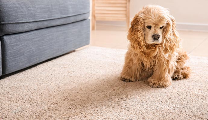 Dog sitting on carpet