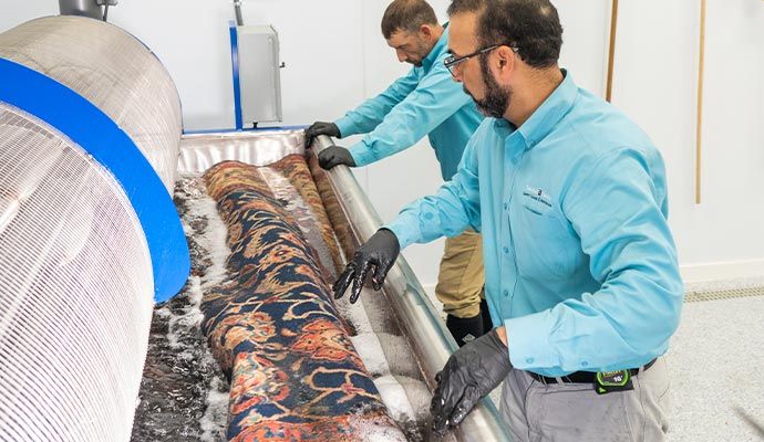 Professional rug cleaning in progress