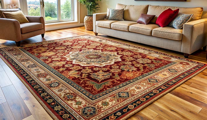 Red floral medallion oriental rug in a living room