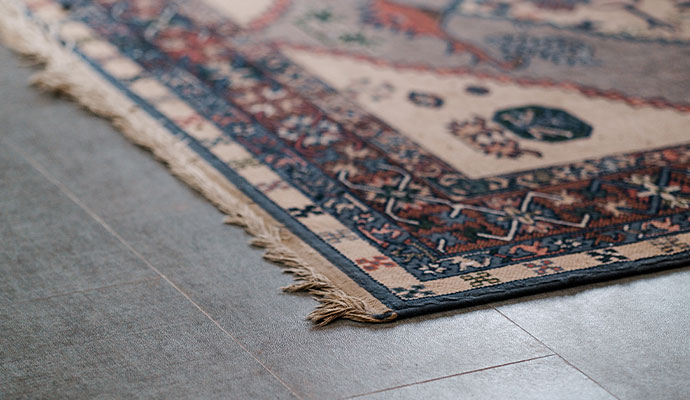 Cusion rug on the tile floor