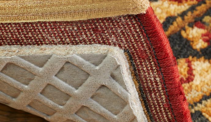 Close-up of durable rug with non-slip protective padding.