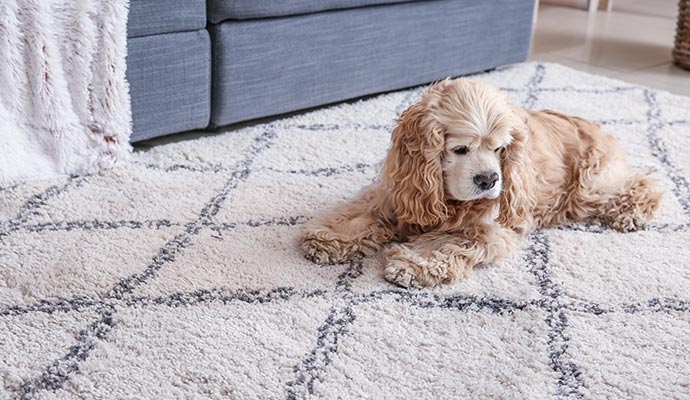 Pet sitting on a rug