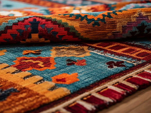 Handwoven area rug showcasing detailed reweaving and restoration craftsmanship