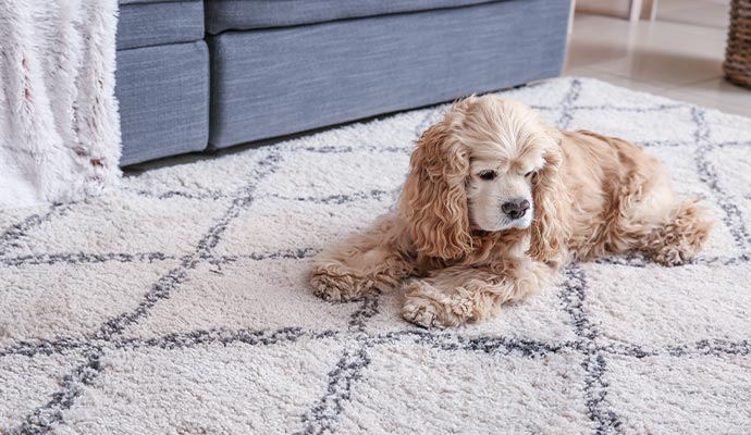 Pet sitting on clean rug