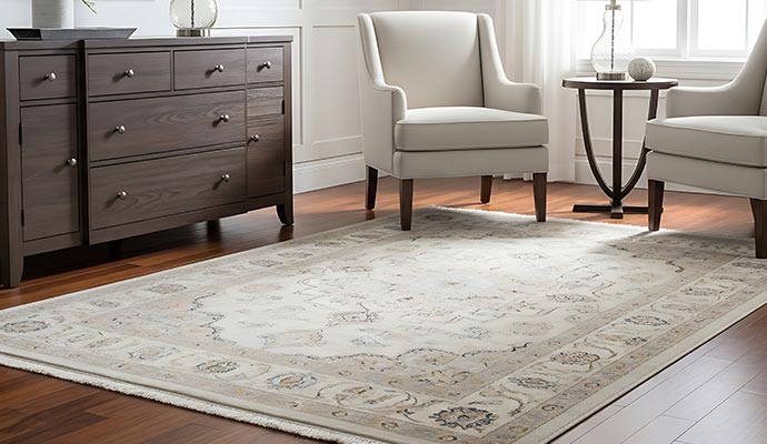 Living space with clean rug on the floor