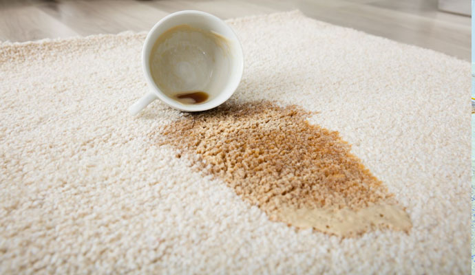 Spilled coffee stain on a textured area rug