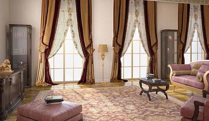 Sunlit living room with an area rug needing protective treatment