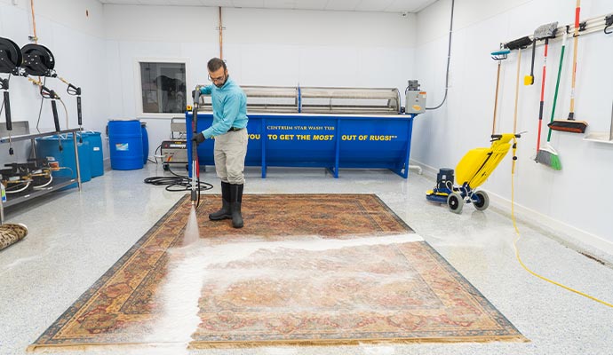 Wet rug cleaning by expert